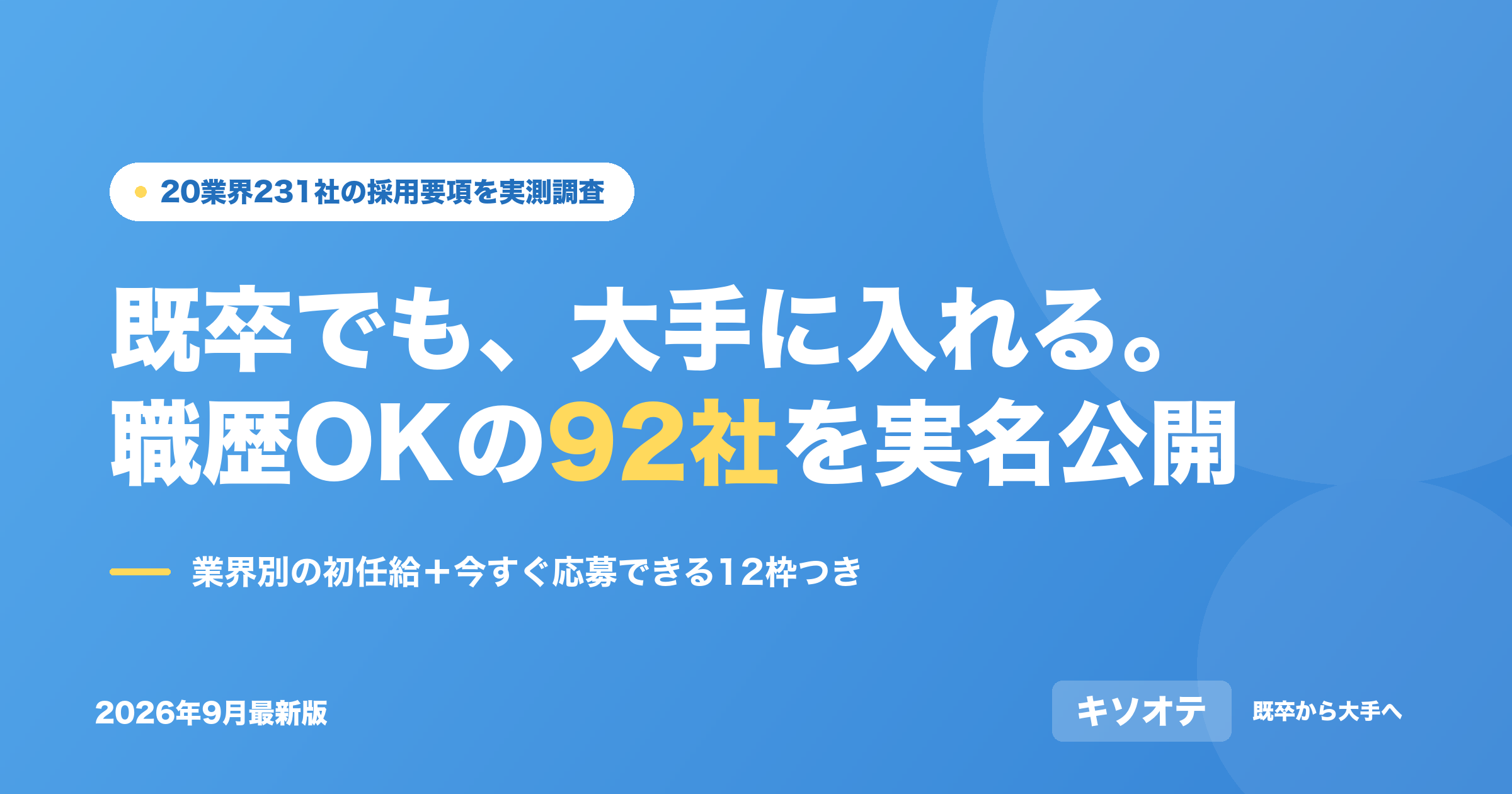 既卒でも大手に入れる。20業界231社のうち職歴OKの92社を実名公開