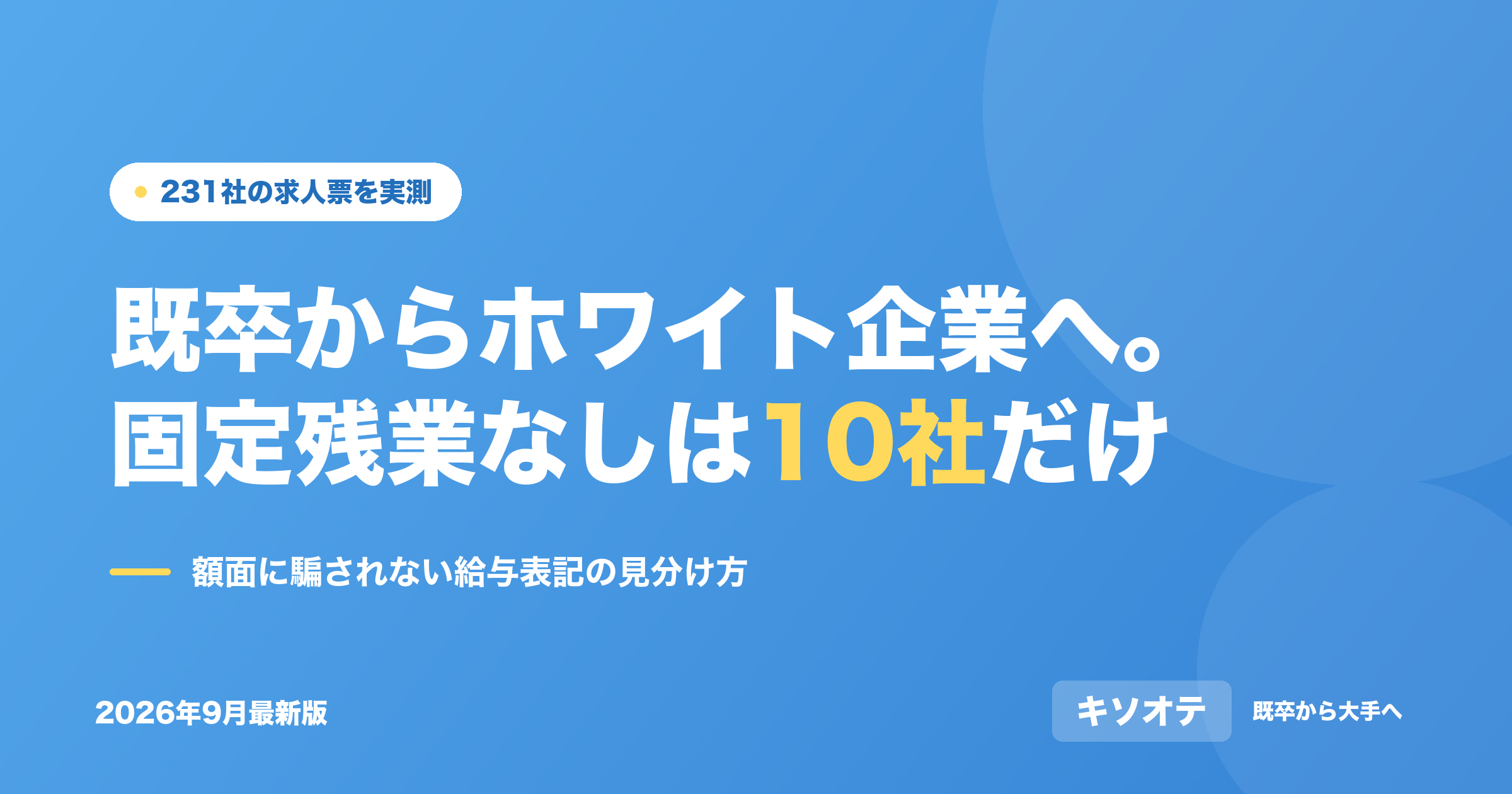 既卒からホワイト企業へ。231社で固定残業なしは10社だけ